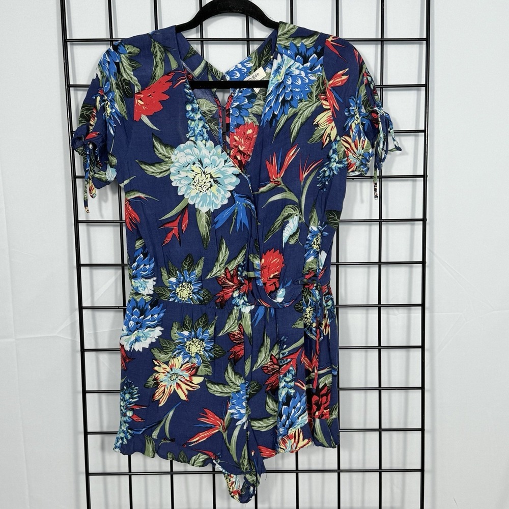 Umgee Romper Womens M Blue Floral Tropical Resortwear Boho Festival Beach Casual